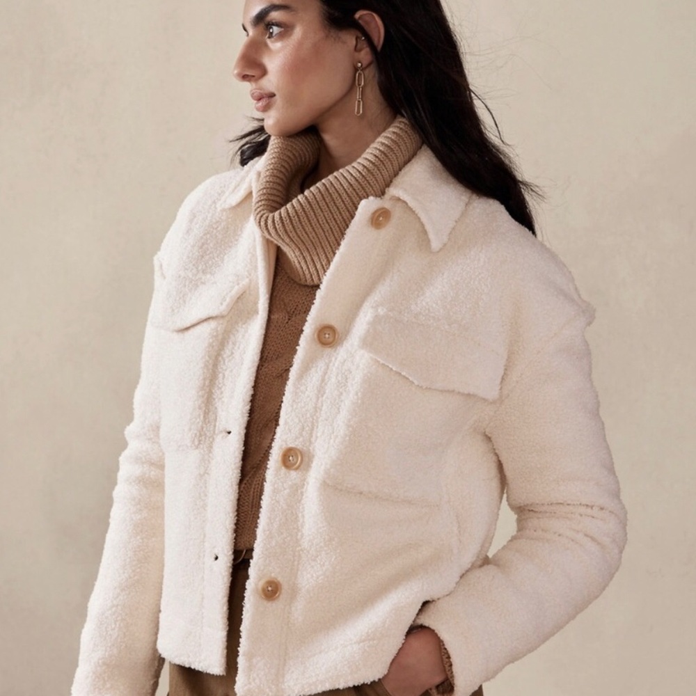 Banana Republic Ivory Sherpa Trucker Jacket US M